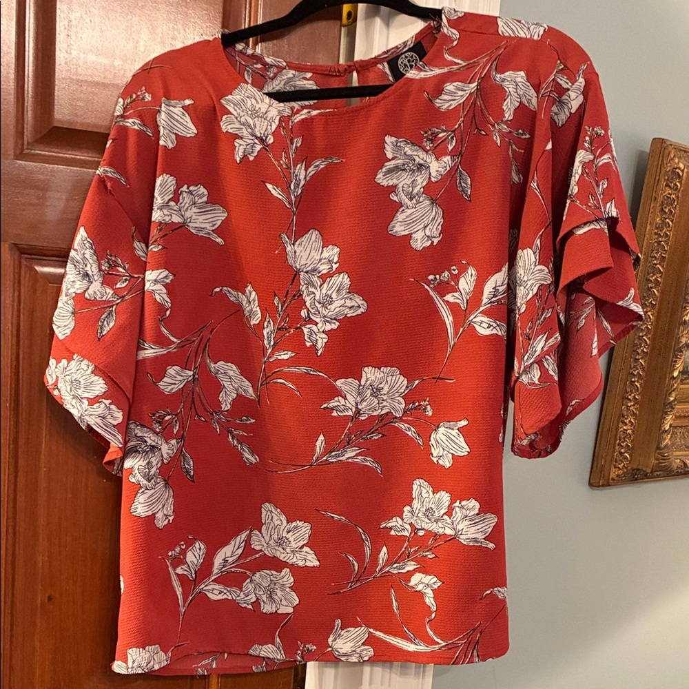 Bobeau Rusty brownish Red Floral Blouse